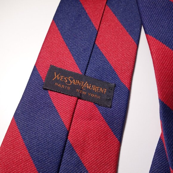 Vintage Yves Saint Laurent Red & Navy Blue Stripe Tie - Picture 4 of 4